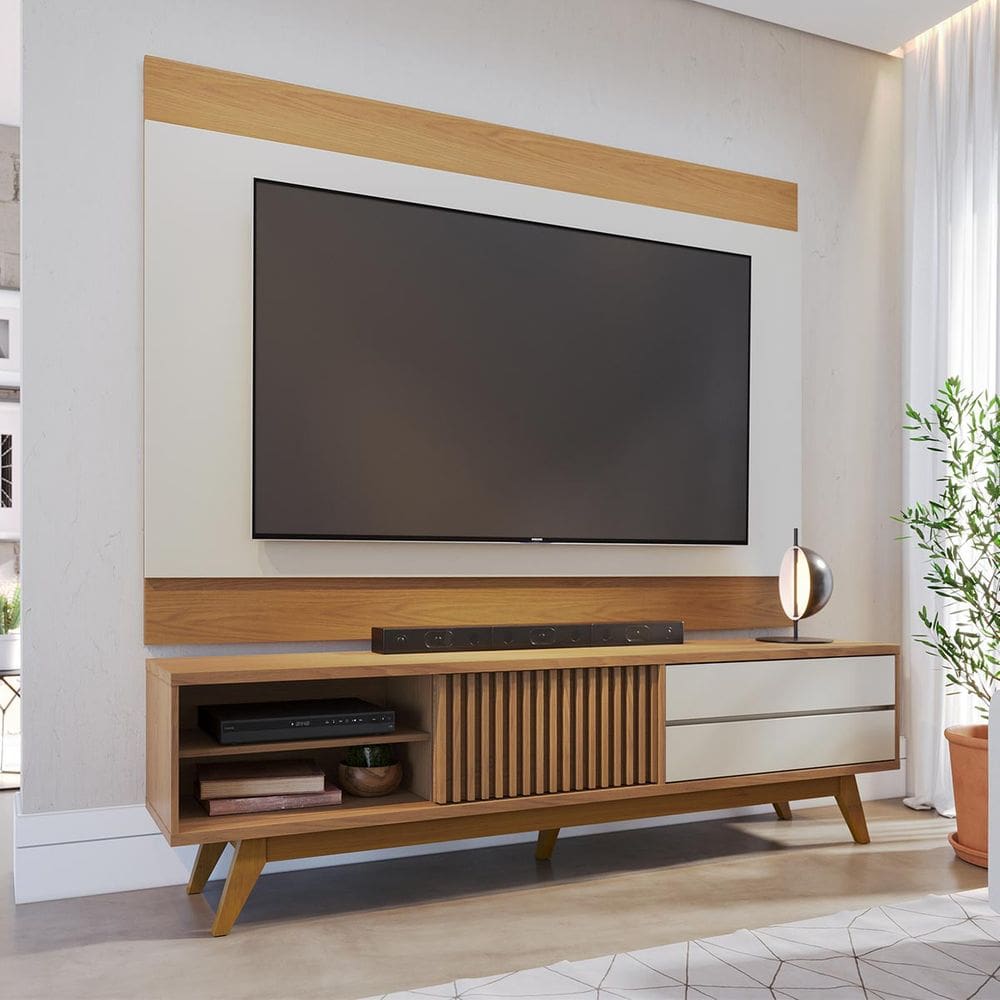 Rack Ripado com Painel para TV até 75 Pol 200x195cm Colibri