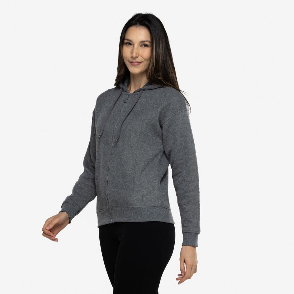 Jaqueta de Moletom Feminina Oxer com Capuz Fleece com Bolso Externo