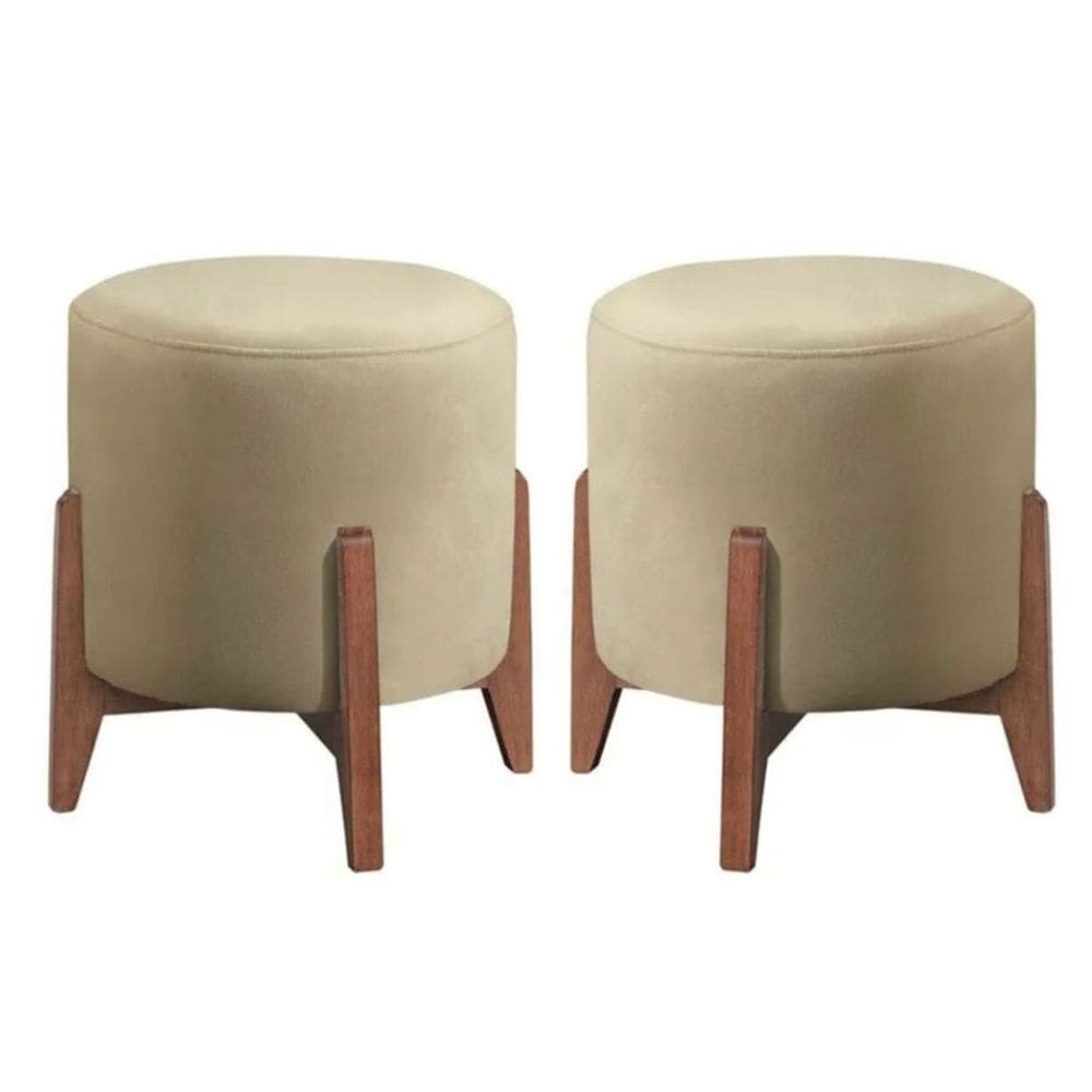 Kit 2 puff Decorativo para Sala Redondo Luxo Selena Corino