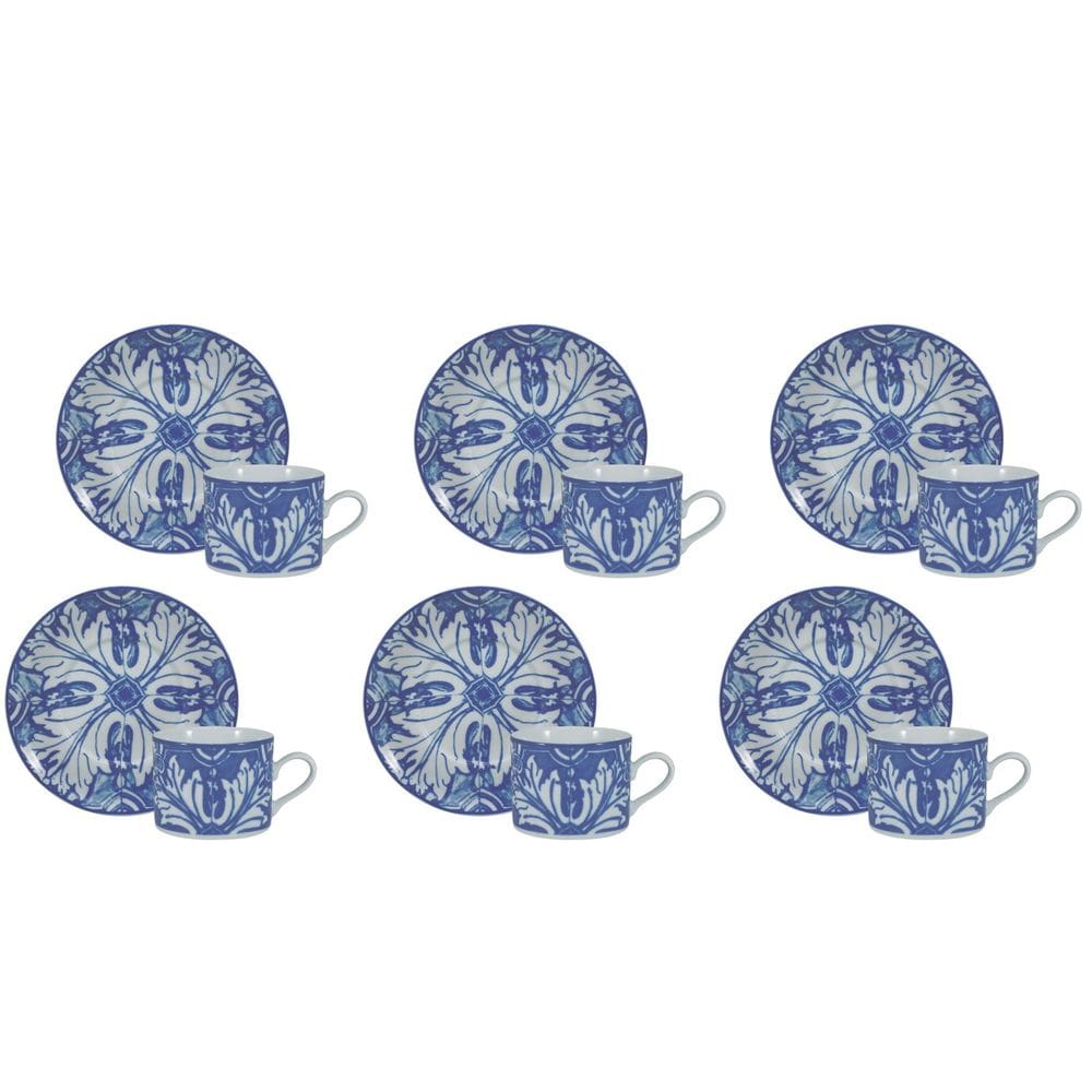 Conjunto de Xícara de Chá com Pires 06 Peças Azulejo Schmidt