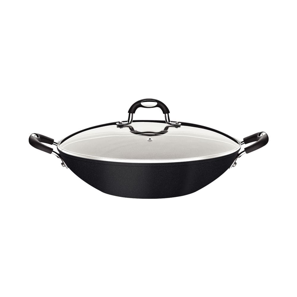Panela Wok Mônaco Induction em Alumínio com Revestimento Antiaderente Preta com Tampa de Vidro 32 cm 4,5 L Tramontina 28708/032