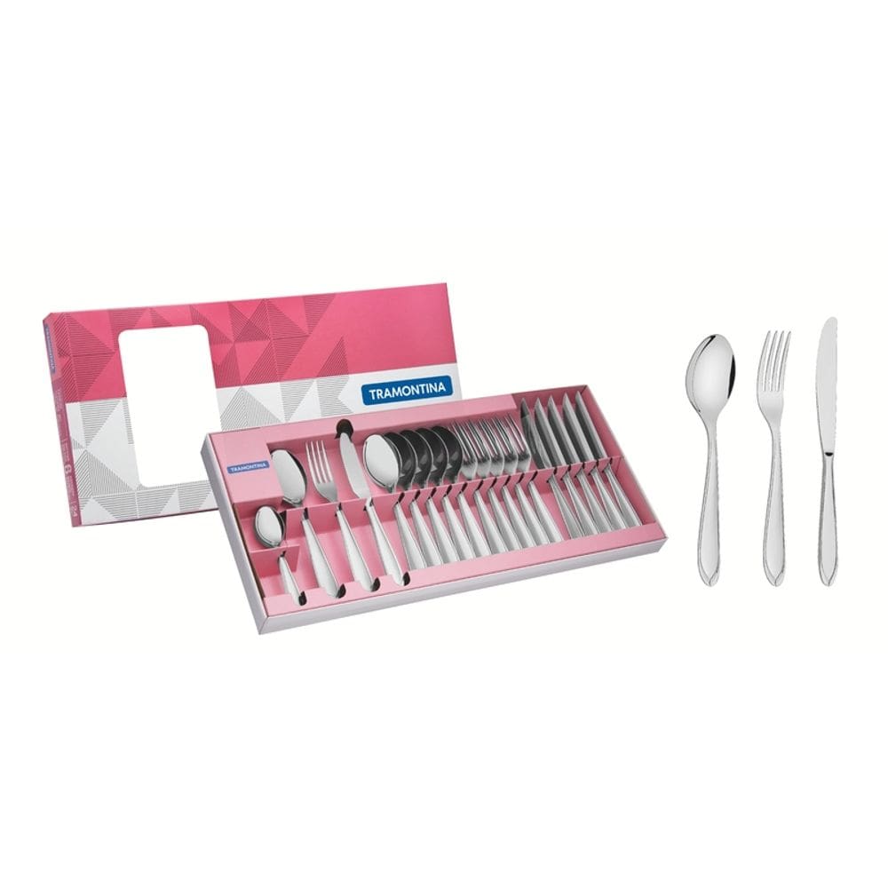 Faqueiro Laguna 24 Peças em Aço Inox com Facas de Mesa Acabamento em Brilho Tramontina 66906/010