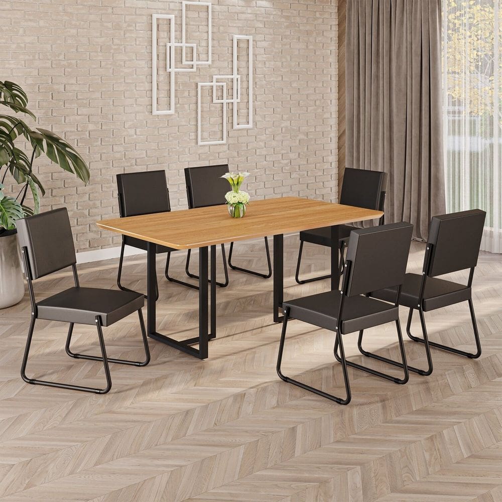 Conjunto Sala de Jantar Mesa 160x90cm Base Lunna Tampo MDF Napoli Preto
