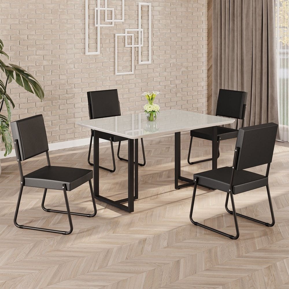 Conjunto Sala de Jantar Mesa 120x90cm Base Lunna Tampo MDF Laca com Vidro Napoli Preto