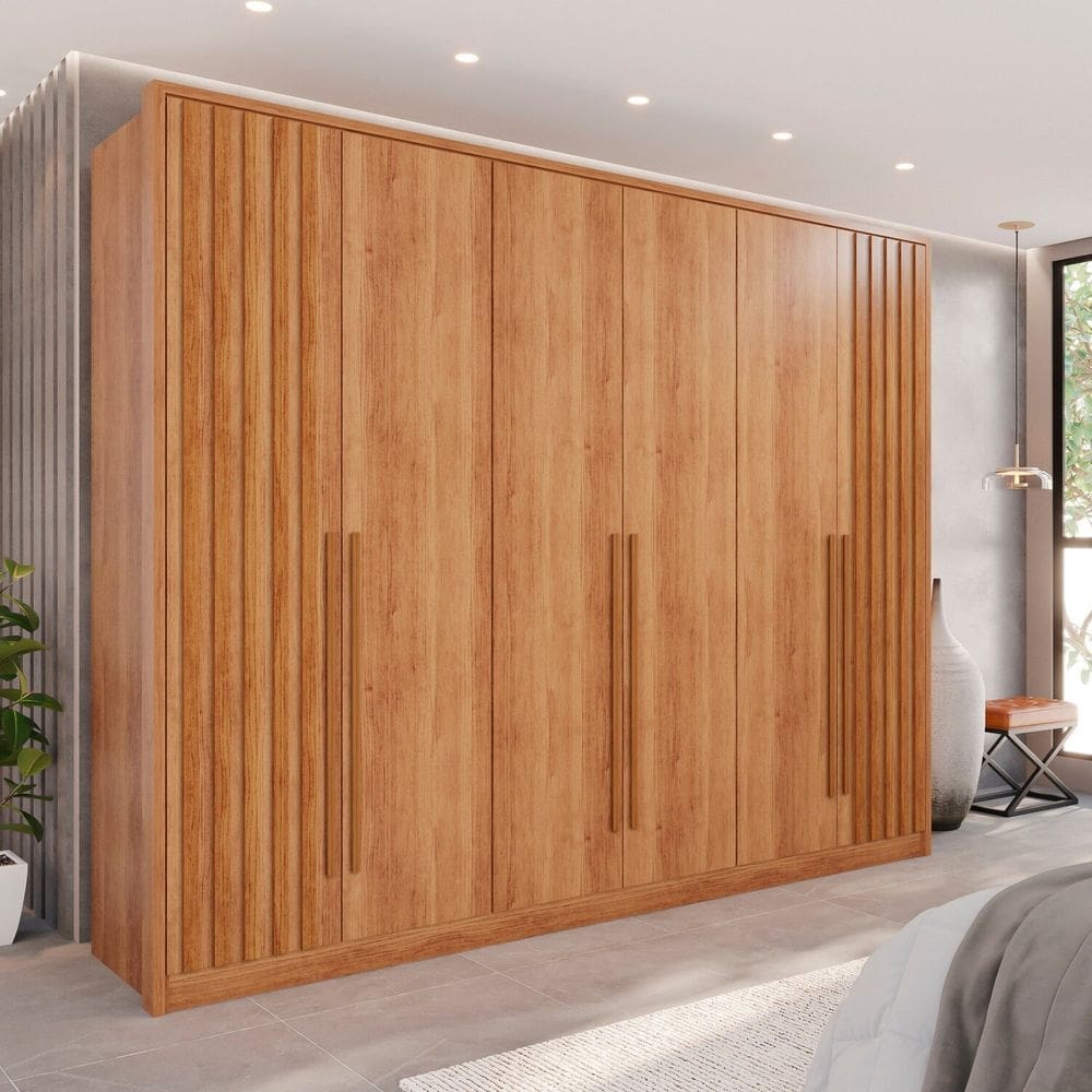Guarda-Roupa 6 Portas 1 Gaveta Anápolis Ripado 100% MDF Cinamomo