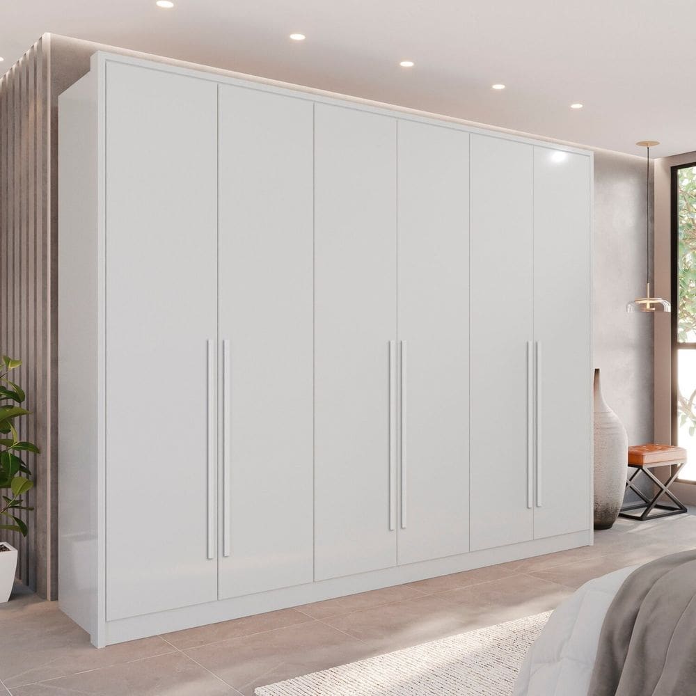 Guarda-Roupa 6 Portas 1 Gaveta Anápolis 100% MDF Branco Neve