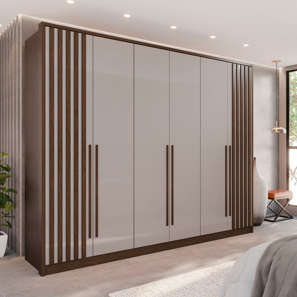 Guarda-Roupa 6 Portas 1 Gaveta Anápolis Ripado 100% MDF New Canion/Off White