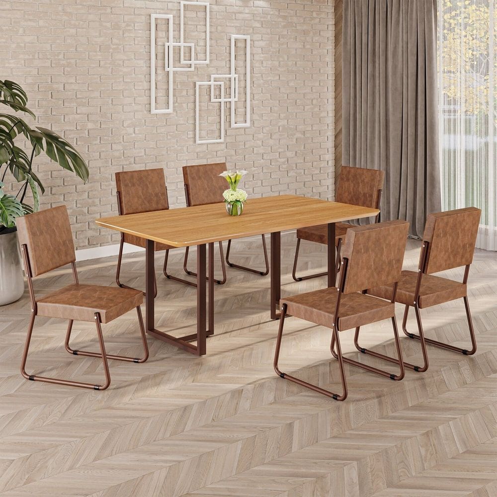 Conjunto Sala de Jantar Mesa 160x90cm Base Lunna Tampo MDF Napoli Marrom