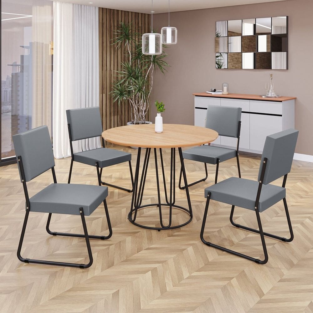 Conjunto Sala de Jantar Mesa Redonda 100cm Base Omega Tampo MDF Napoli Grafite / Preto