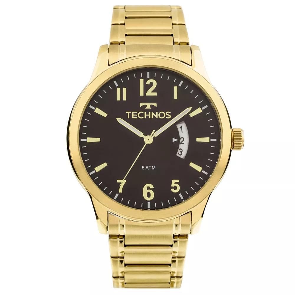 Relógio Masculino Dourado Technos - Aço Inox, Calendário