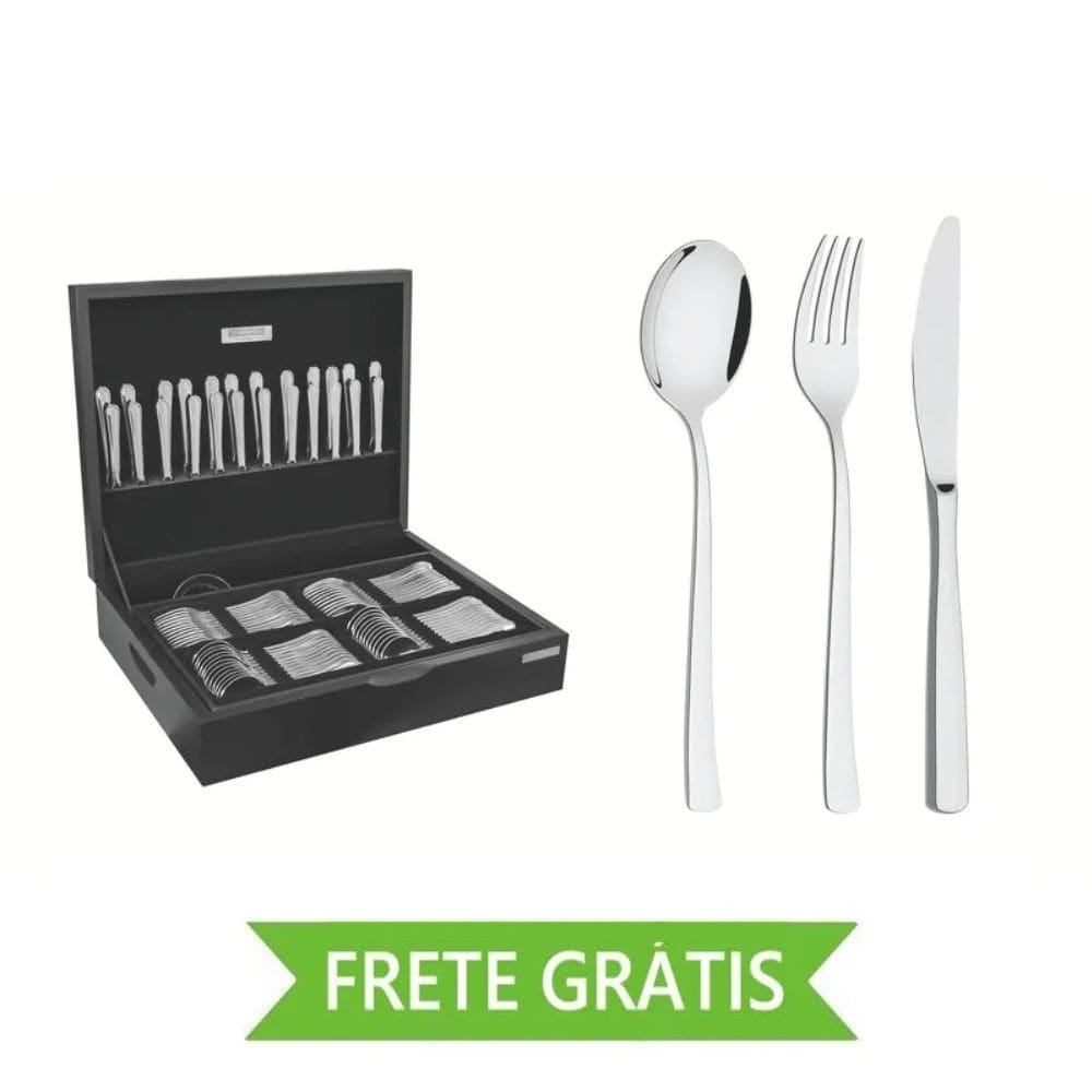 Faqueiro Berlin 101 Peças em Aço Inox com Acabamento Alto Brilho com Estojo de Madeira Tramontina 66934/214