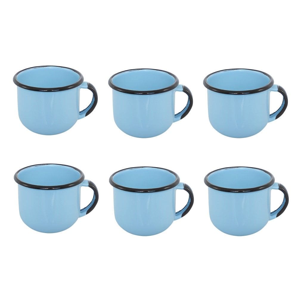 Jogo de Xícara de Chá 06 Peças Esmaltada Azul Claro 240 ml Ewel