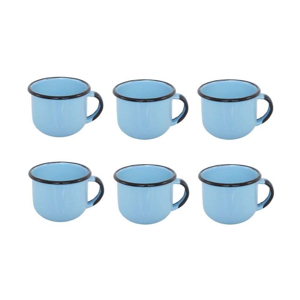 Jogo de Xícara de Cafezinho 06 Peças Esmaltada Azul Claro 120 ml Ewel
