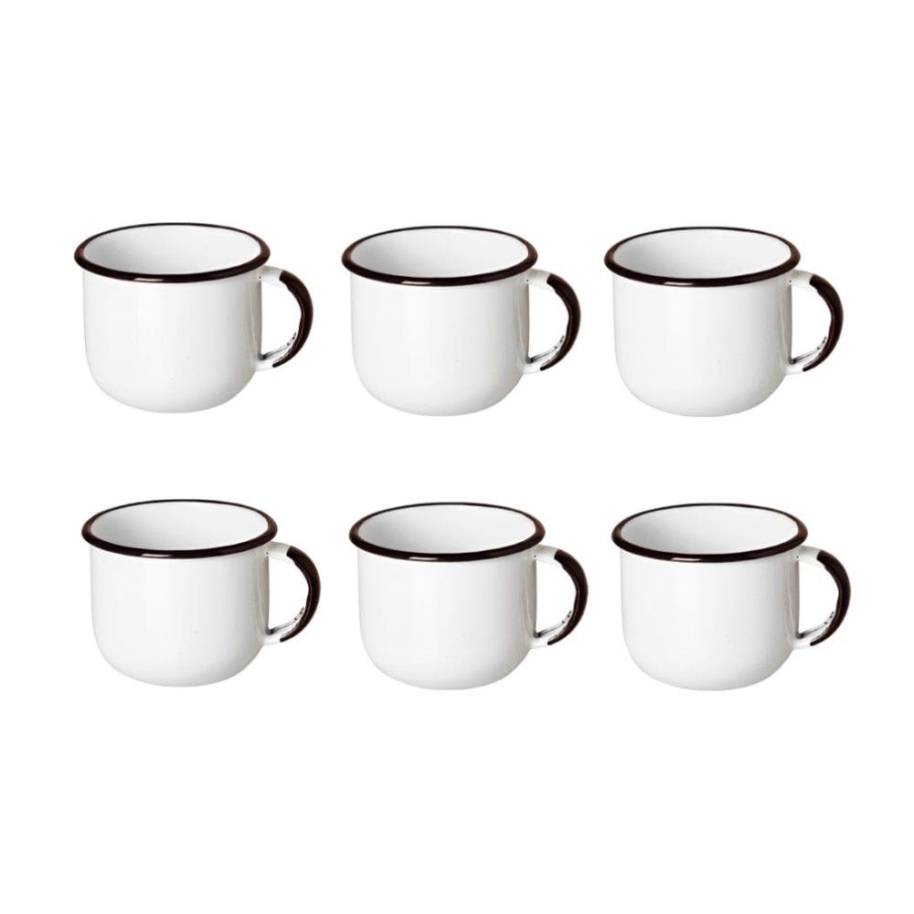 Jogo de Xícara de Cafezinho 06 Peças Esmaltada Branco 120 ml Ewel