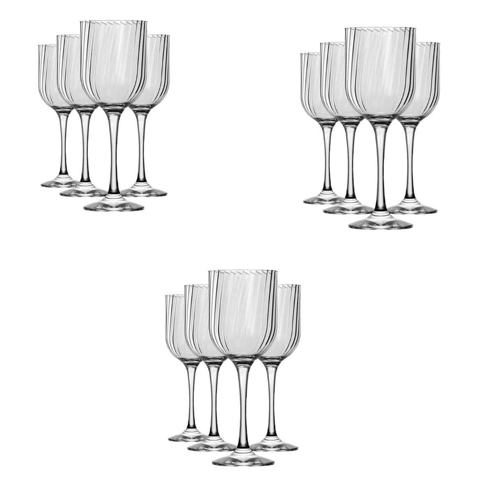 Jogo 12 Taças Fiore 400ml Vidro Cristalino Festas Casamentos Nadir