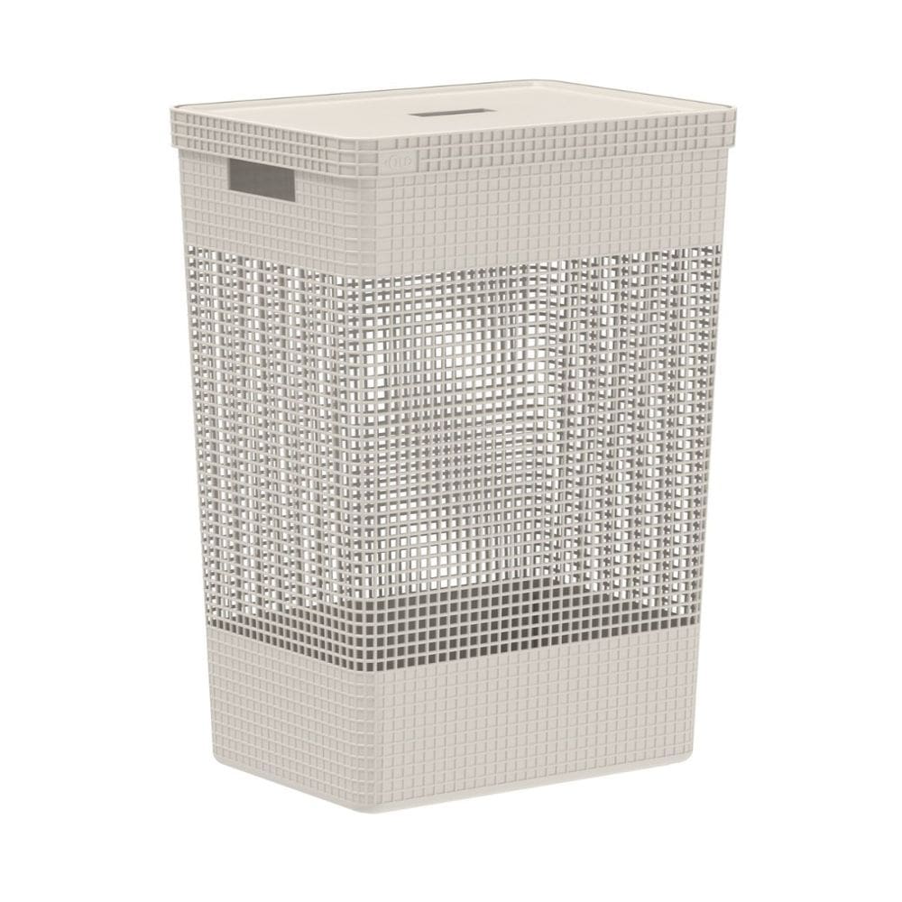 Cesto de Roupa Grid Bege 49 L com Tampa 38 x 28 x 55,2 cm
