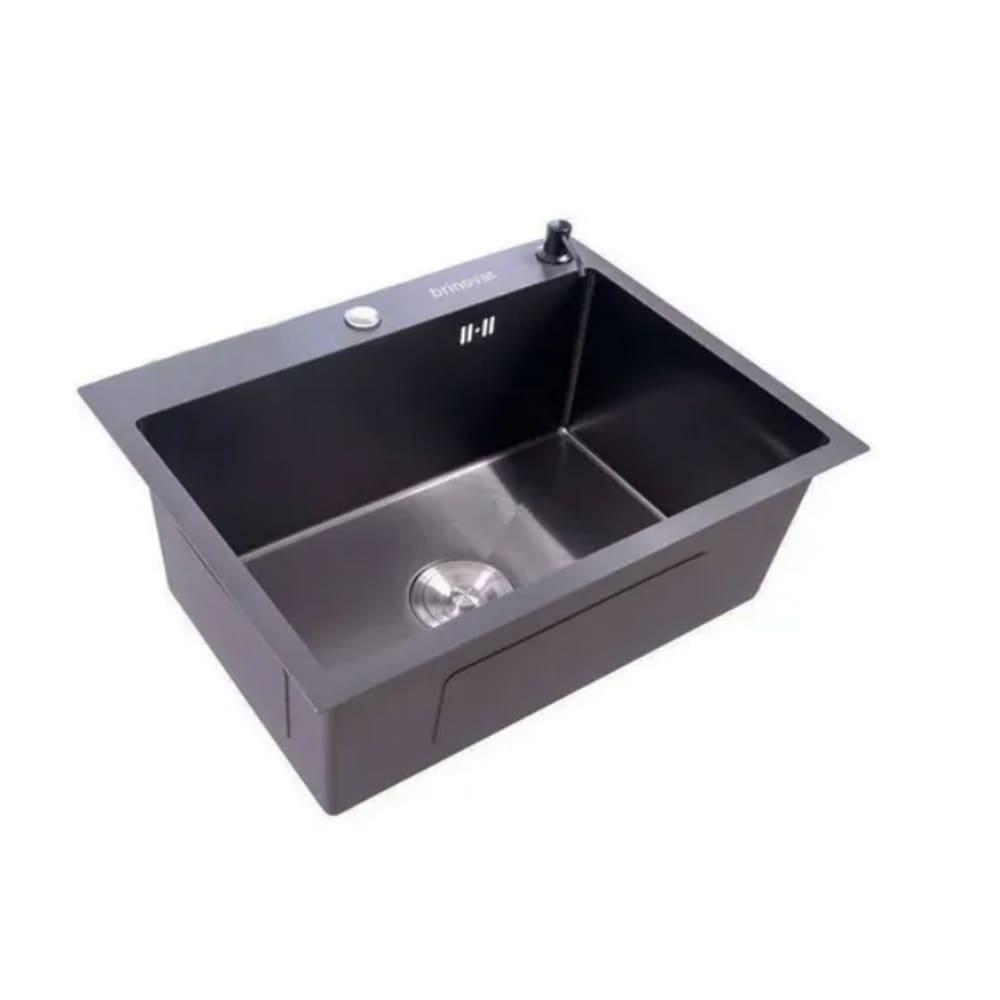 Kit Cuba Pia Aço Inox Preta Quadrada Gourmet E Torneira Flexível Preta E Dourada Brinovar