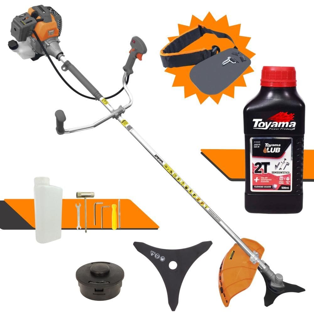 Cortador de Grama Á Gasolina Tekna RL520P Plus 2T 52cc 2HP Roçadeira Profissional Com Lâmina 3 Pontas e Carretel Nylon + ÓLEO TOYAMA 2T