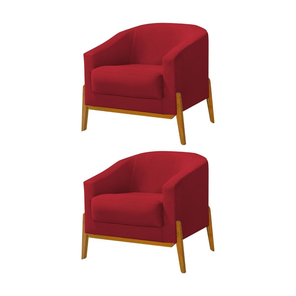 Kit 2 Poltronas Living Base em Madeira Maciça Flórida Veludo Vermelho