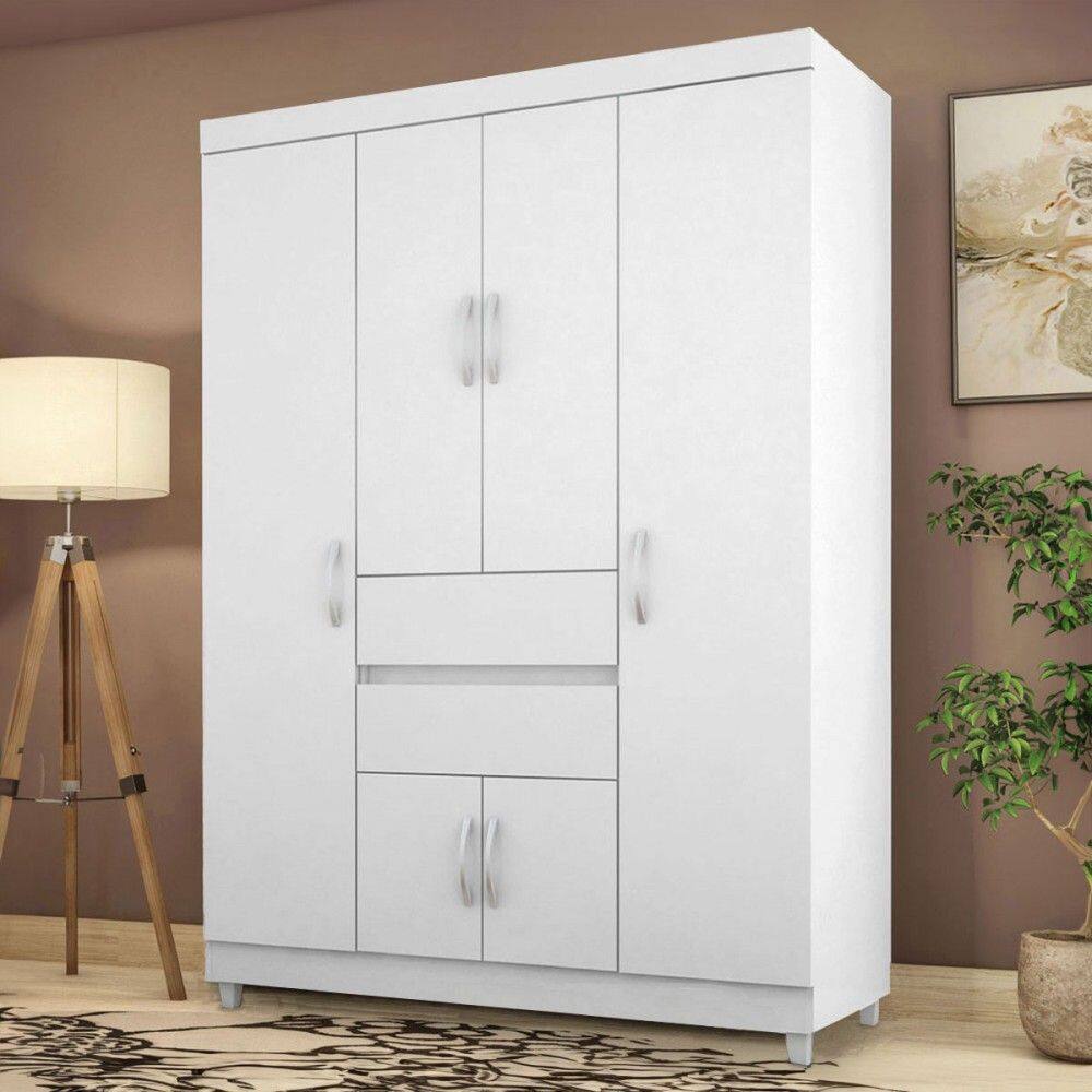 Guarda-Roupa Casal Ecom Ii 6 Portas Branco/Rosa/Branco - Demóbile