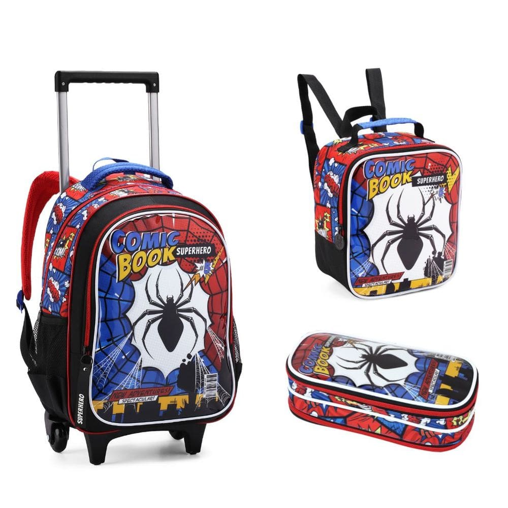 Kit Mochila, Lancheira e Estojo Escolar Spider