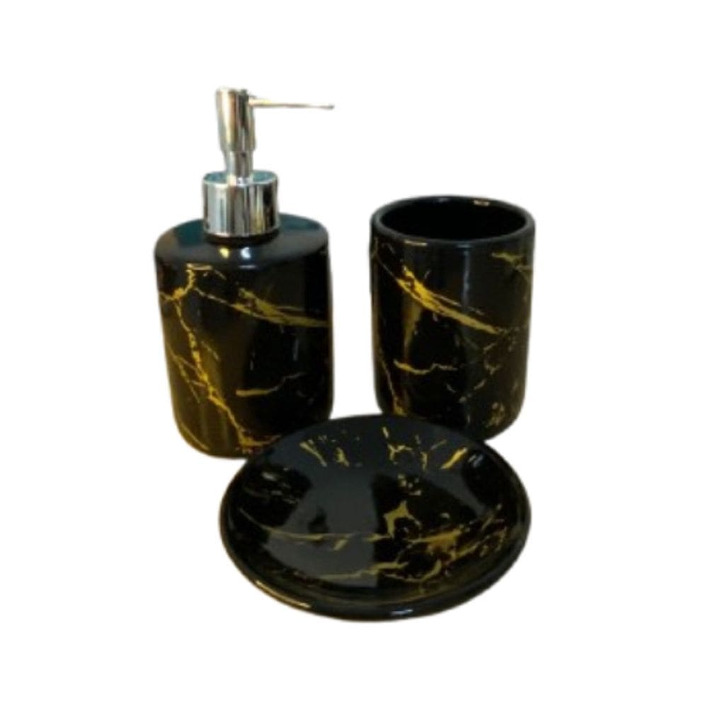 Kit 3 Peças Para Banheiro Lavabo De Cerâmica E Plástico
