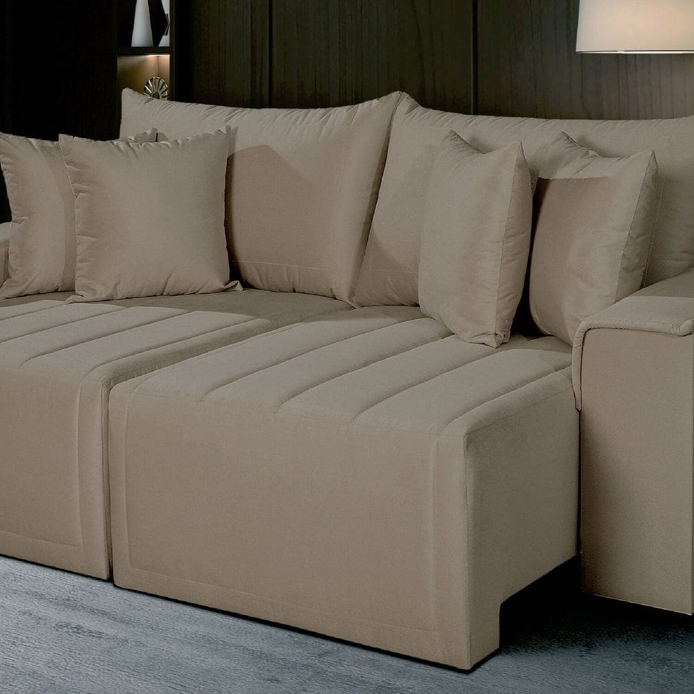 Sofá Living Retrátil com Molas 250 Cm Veludo Veneza Bege Castor