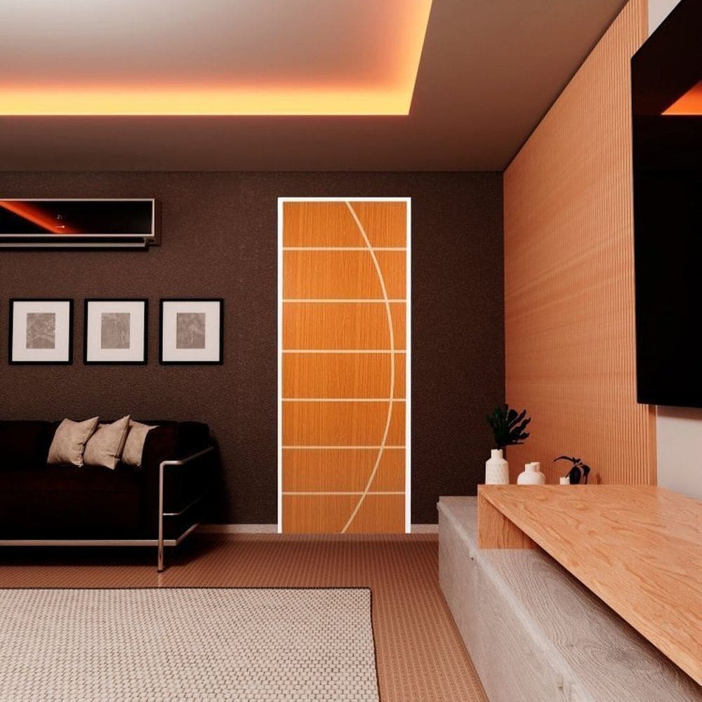 Kit com 4 Folhas de Porta Madeira Decorada 210x70cm Espessura 3,5cm Neblina Mgm Mogno