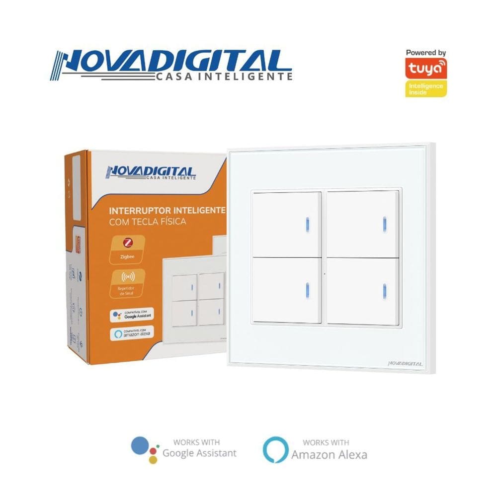 Interruptor com tecla Física Zigbee 4 Botões 4x4 FZB4 BRANCO