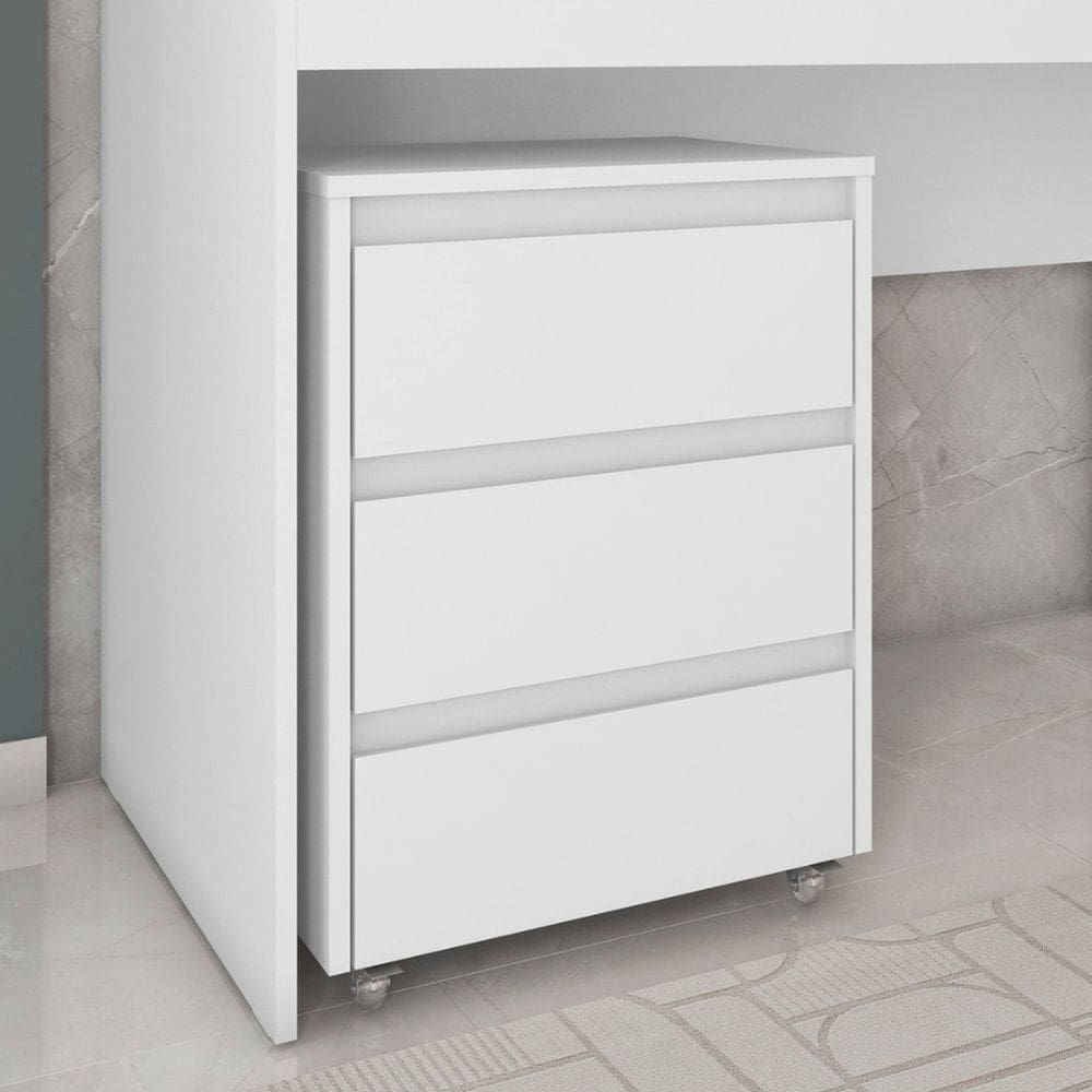 Gaveteiro com Rodízios 3 Gavetas Cáli Escritório/quarto Branco