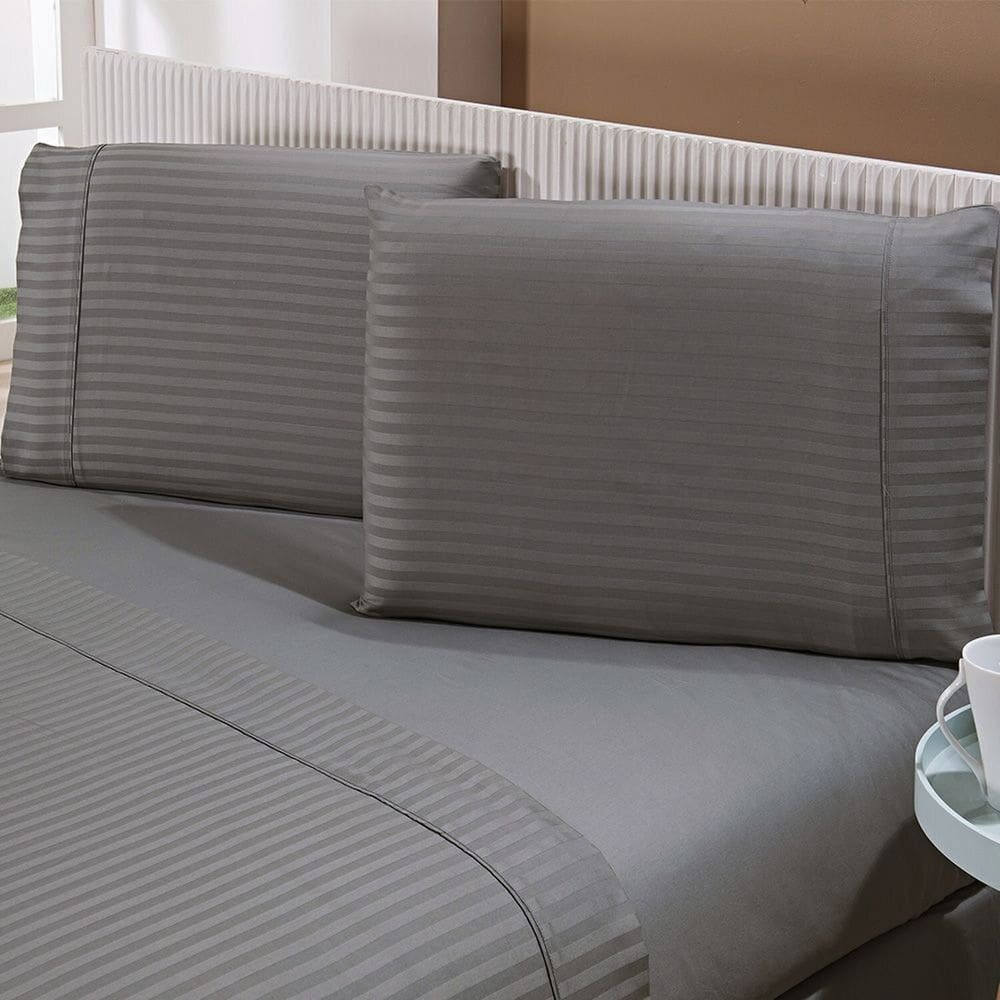 Jogo de Cama 300 Fios Stripe Solteiro Cinza