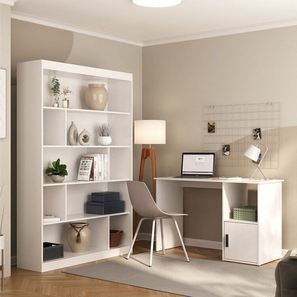 Kit 2 Peças com Escrivaninha e Estante para Livros Marsala Espresso Móveis Branco