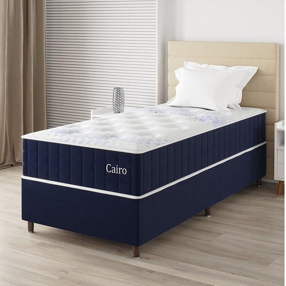 Conjunto Colchão Mola Ensacada e Base Box Solteiro 67x88x188cm Cairo Yescasa Azul