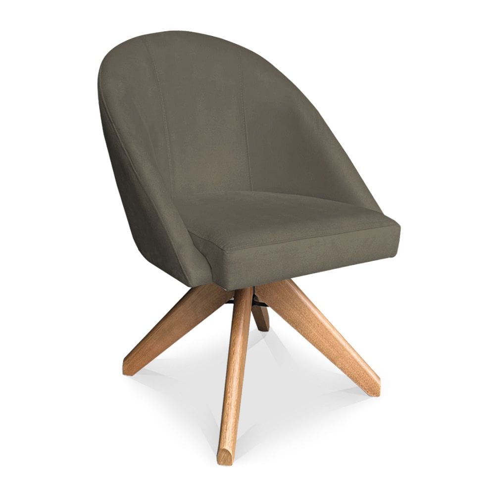 Poltrona Cadeira Giratória Bela Suede Marrom Rato Base de Madeira - Pallazio