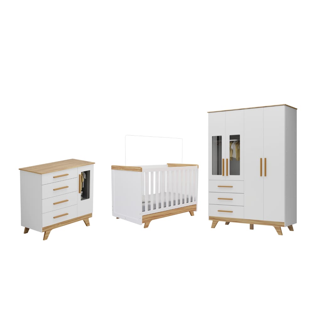 Quarto Completo Bebe Moveis Peroba Retro 04 portas MDF