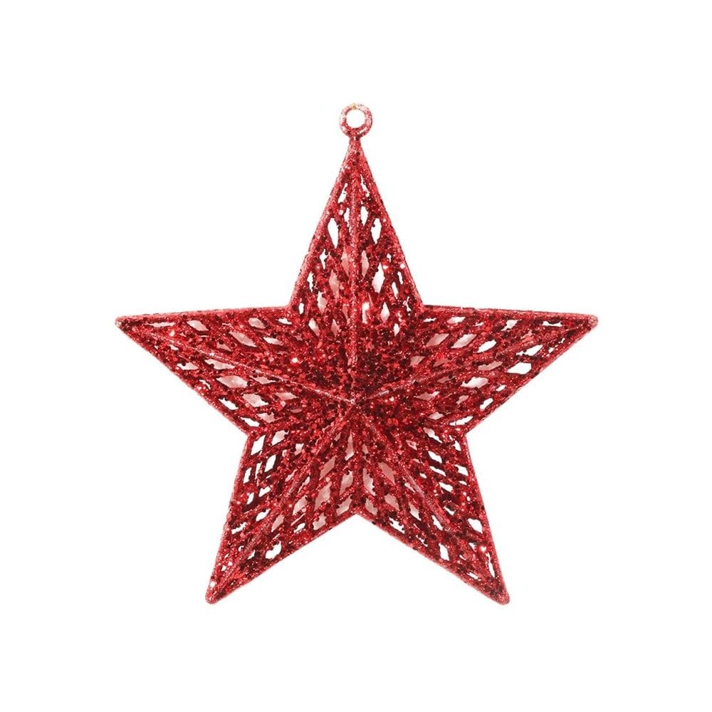 Estrela Glitter Vazado Vermelha Natal Brilho 3D 18cm - Magizi