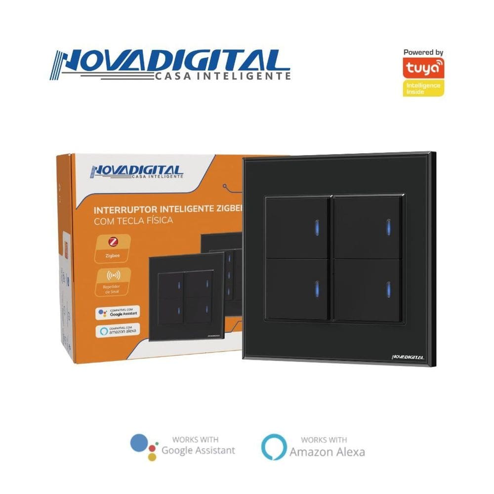 Interruptor com tecla Física Zigbee 4 Botões 4x4 FZB4 PRETO