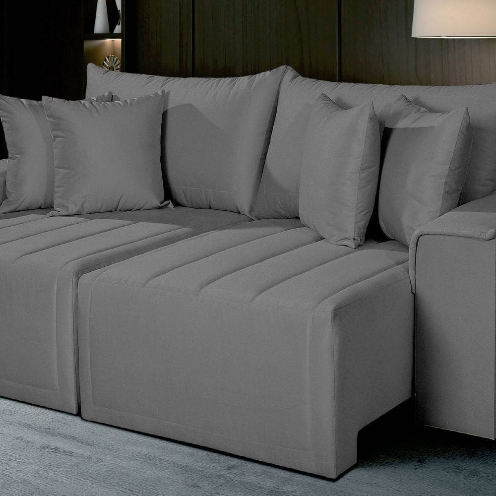 Sofá Living Retrátil com Molas 230 Cm Veludo Veneza Cinza Cinza
