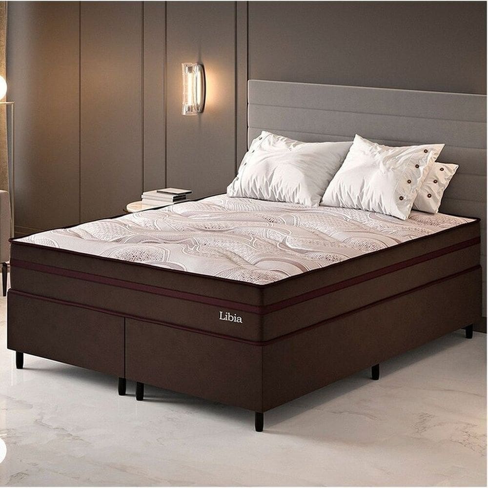 Conjunto Colchão Ortopédico e Base Box Queen 68x158x198cm Libia Yescasa Marrom