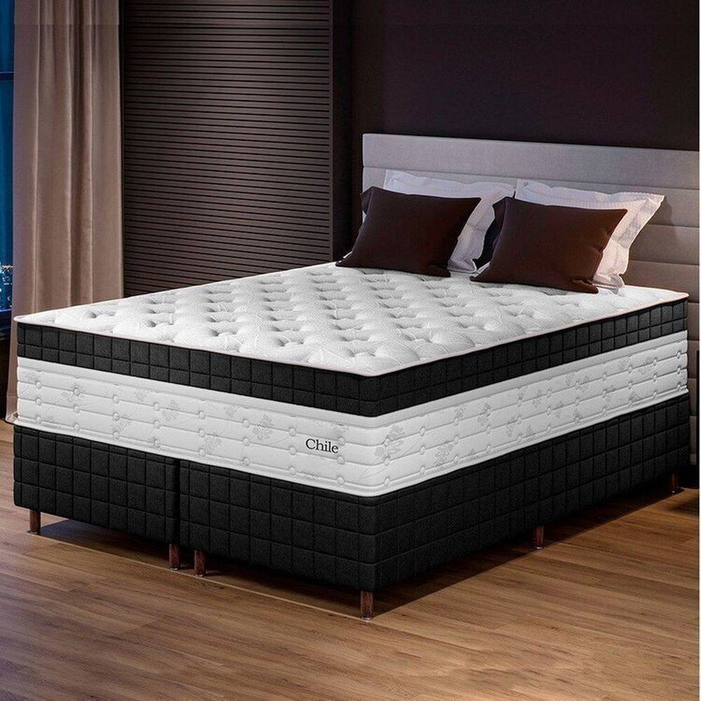 Conjunto Colchão Duplo Molejo e Base Box Queen 78x158x198cm Chile Yescasa Preto