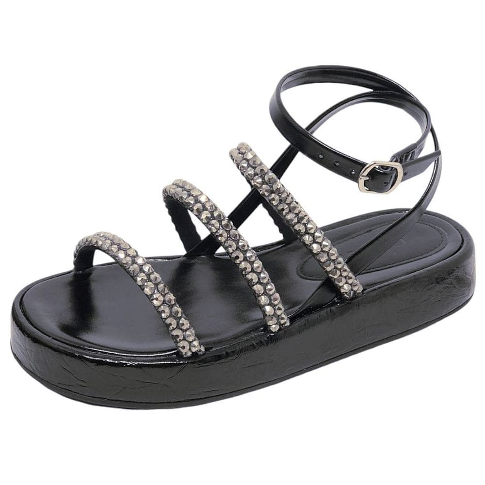 Sandália Feminina Tiras Brilho Conforto Flatform Cacci