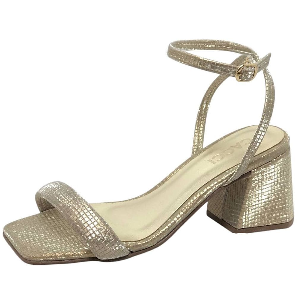 Sandália Feminina Conforto Brilho Salto Médio Moderna Cacci