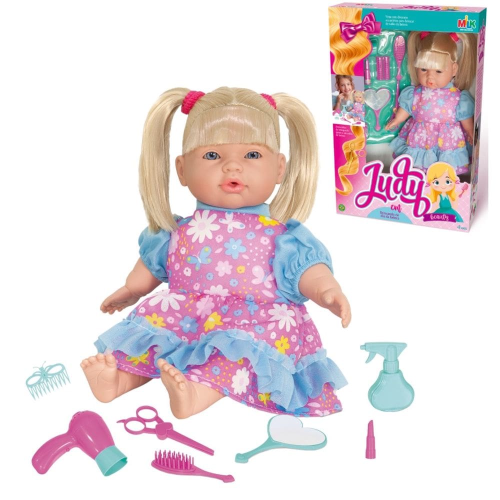Boneca Bebê Judy Salão de Beleza C/Acessórios Secador Escova