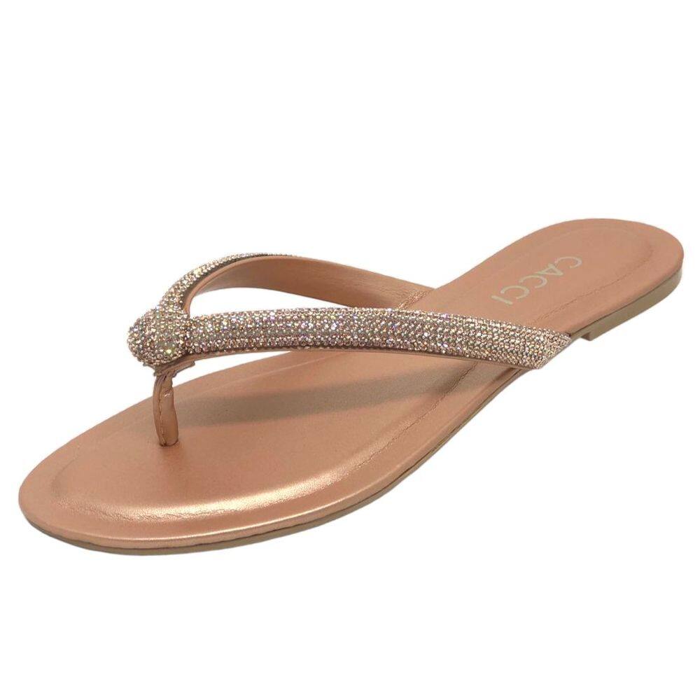 Chinelo Rasteira Brilho Glamour Cacci Tira em Strass