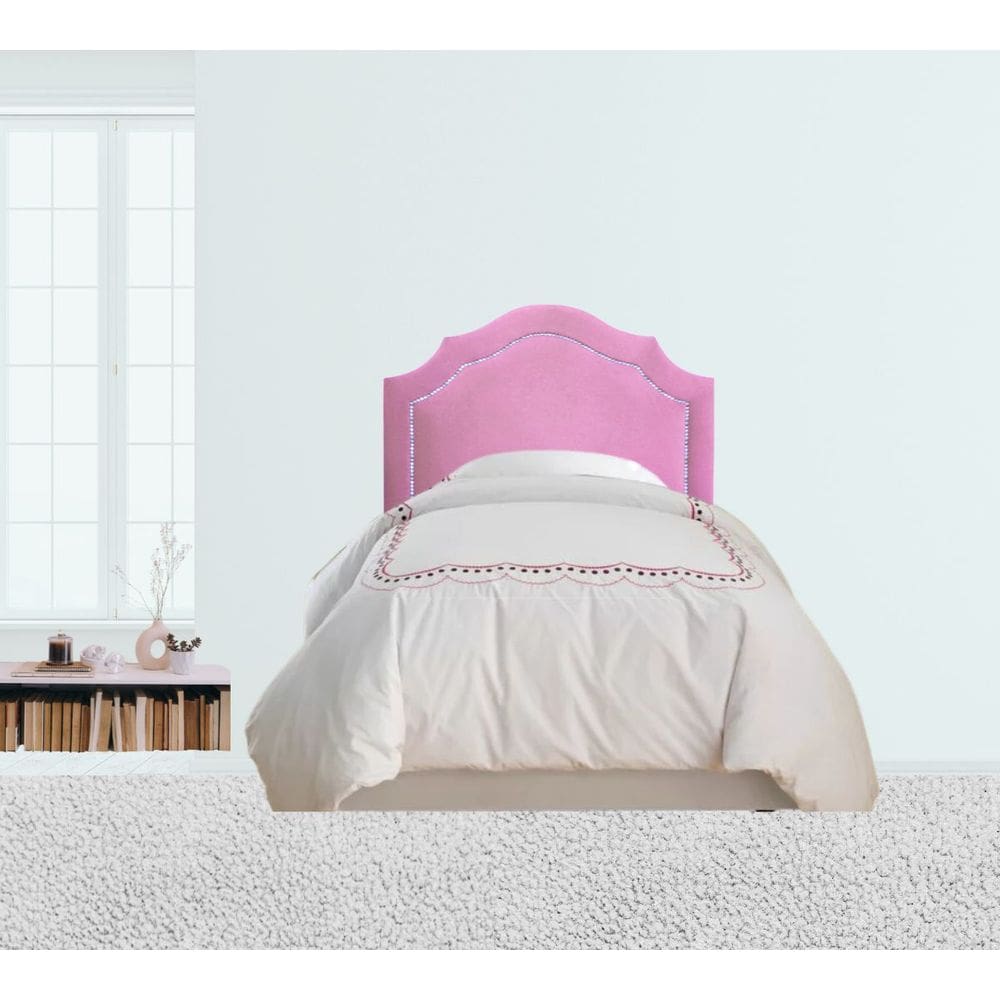 Cabeceira Cama Box Solteiro Provençal Veludo Rosê com Tachas