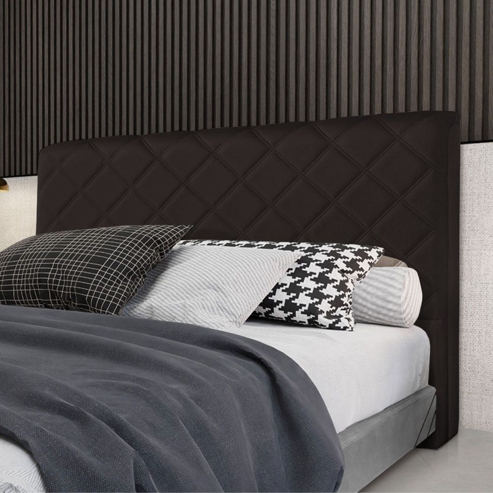 Cabeceira Cama Box Queen Estofada Capri Linho Marrom Escuro