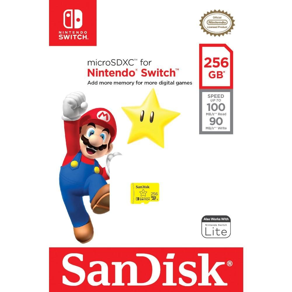 Cartão de memória SanDisk Nintendo Switch MicroSD 256GB, licenciado oficialmente para o console Nintendo Switch, SDSQXAO-256G-GNCZN