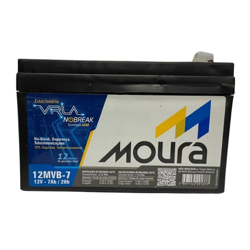 Bateria Estacionária VRLA 7Ah 12V Moura Nobreak - 12MVA-7