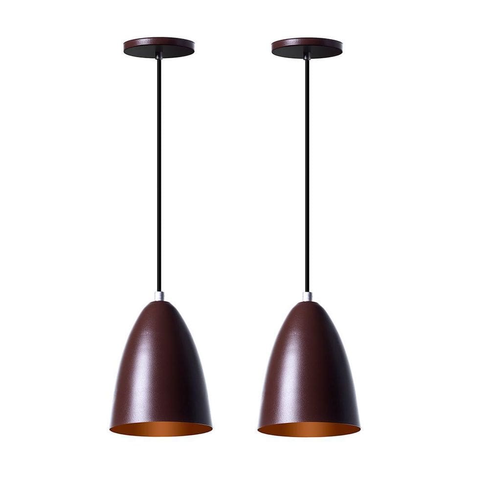 Lustre Pendente Bala Alumínio P Marrom - Kit 2 Unidades