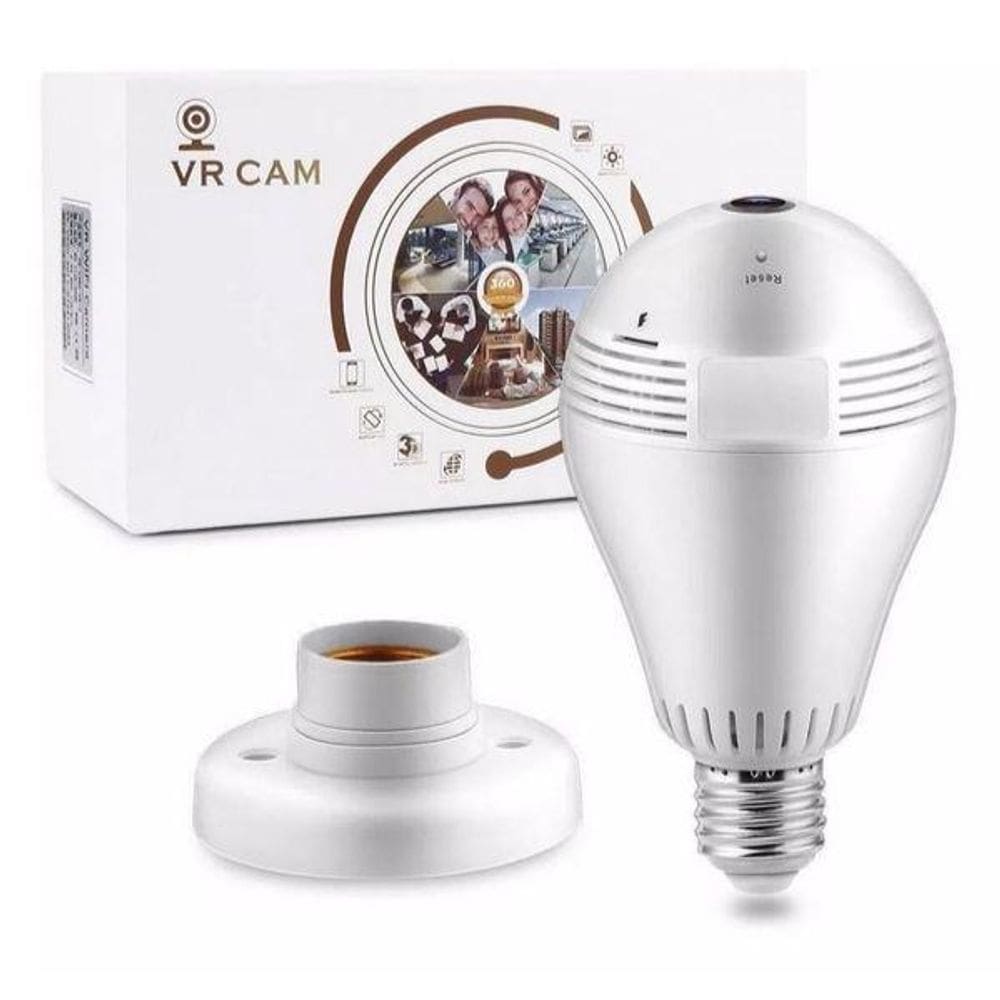 Lâmpada Câmera Wifi V380 - 360º HD - Luz e Áudio - SD 128GB
